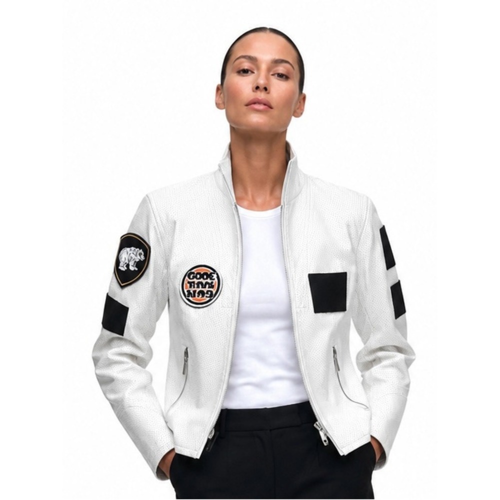 Rare Gumball 3000 Driver SAMPLE Racing Jacket White Perforated Leather‎ Sz S